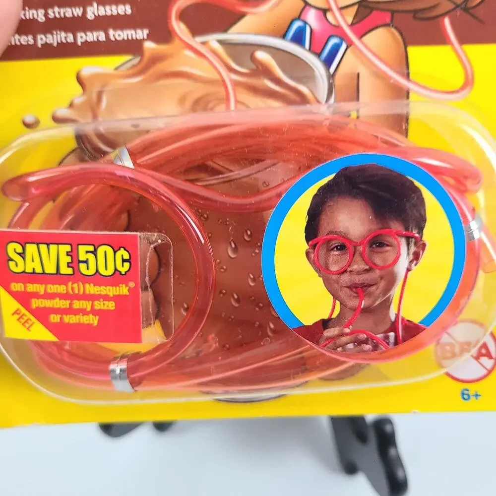 Nestle Nesquik Sip‎ 'R Eyes Drinking Straw Glasses Red Brand New